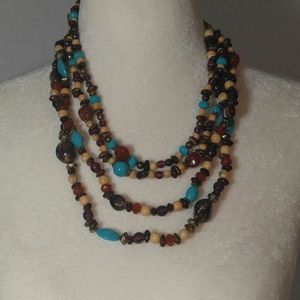 Beaded 4 Strand Turq Brown Necklace